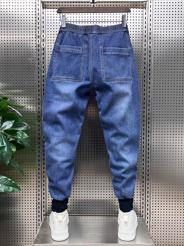 Frühling und Herbst Herren Simple Jeans Mode Neue Patchwork Vielseitige Slim Jogger Washed Haremshose_voghion.com