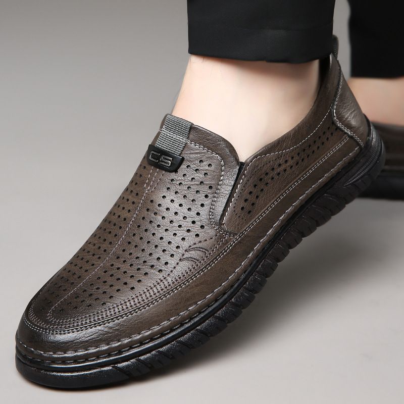 ct Suitable For All Seasons 2025 Summer Driving Men's Cowhide Hollow Casual Non-slip Wear-resistant Breathable Comfortable Sole Soft Surface Shoes_voghion.com