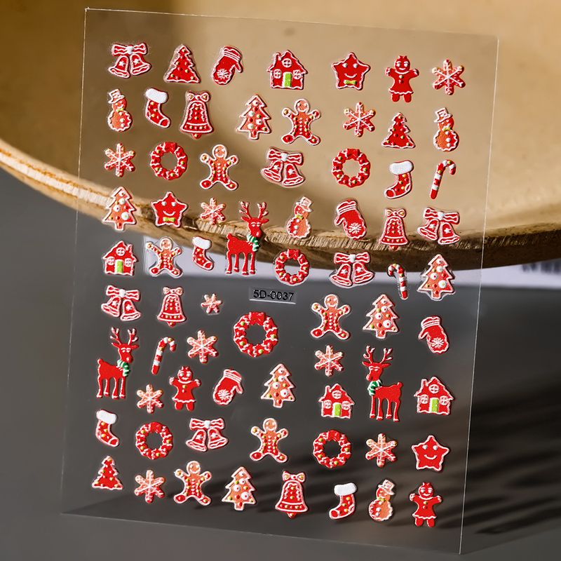 Christmas Embossed Nail Decals - 5D Naked Sheet | 3D Santa Snowman Snowflake Cartoon Relief Stickers_voghion.com