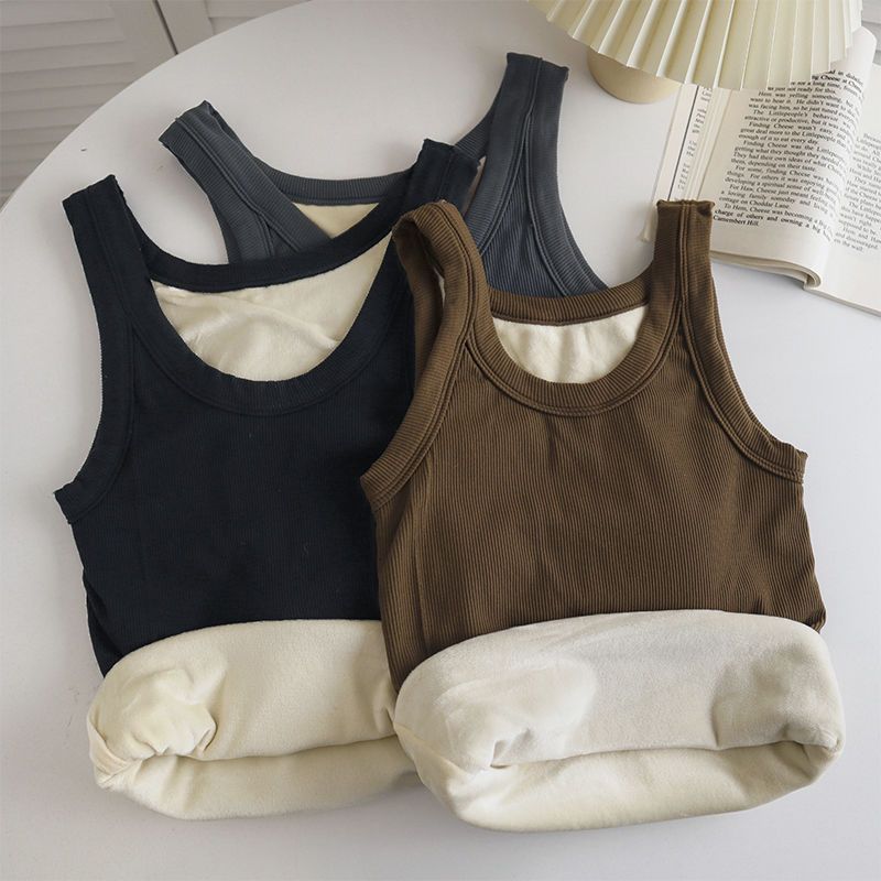 Autumn and Winter fleece-lined warm camisole thickened warm high elastic slim fit slimming inner warm bottoming top for women_voghion.com