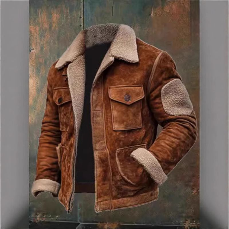 Autumn Winter Men's Coat Jacket Lamb Wool Turn-down Collar Zipper Business Casual_voghion.com