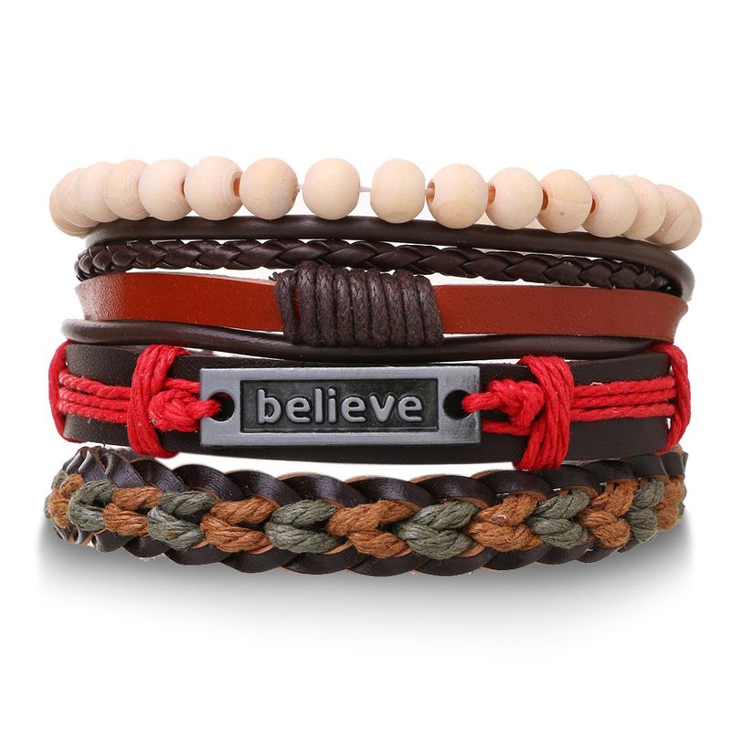 2125 Bracciale da uomo in pelle intrecciata a mano con perline, regolabile, multistrato_voghion.com