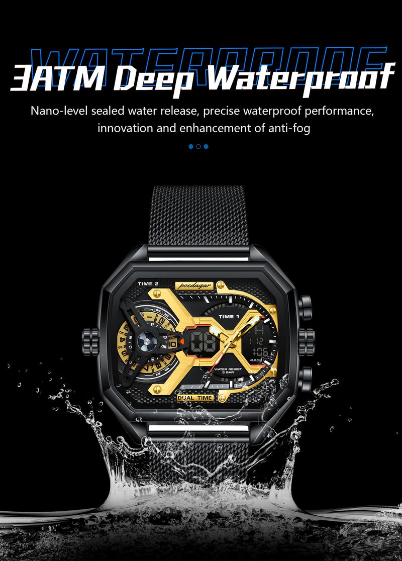 POEDAGAR Orologi da uomo alla moda, data e settimana, orologio militare elettronico a LED, impermeabile, in acciaio inossidabile, orologio sportivo al quarzo da uomo_voghion.com