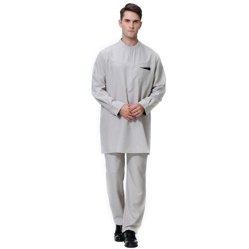 Ropa de hombre Conjunto de pantalones largos para hombre caftán musulmán_voghion.com