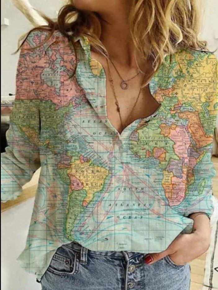 Maglietta da donna a maniche lunghe con stampa Verve 2025 New Map Design_voghion.com
