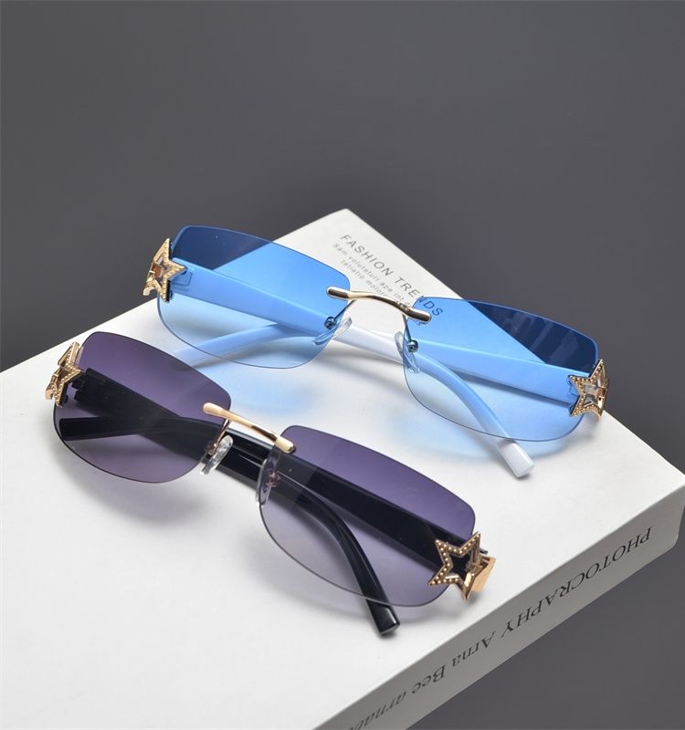 LazyZoom Occhiali da sole retrò rettangolari con montatura stretta, alla moda, per uomo e donna, con decorazione a stella a cinque punte_voghion.com