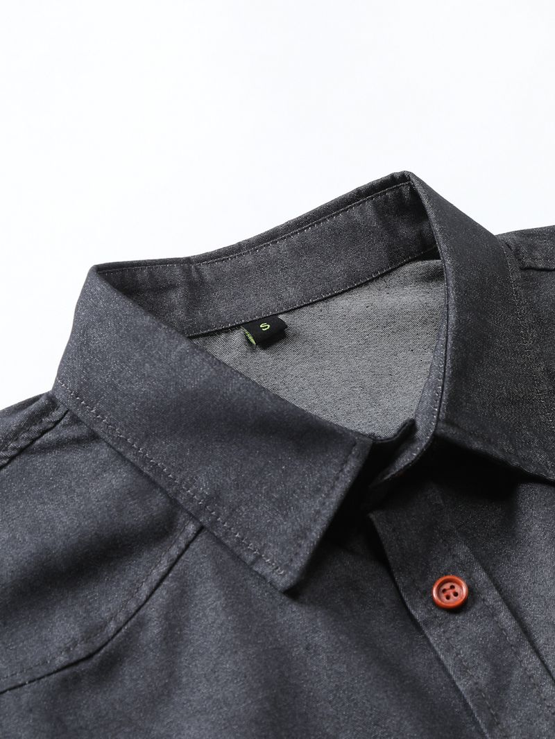 Herrenbekleidung Neue Herren Casual Denim Outdoor Workwear Langarmhemd Jugend Einfarbiges Hemd Herrenbekleidung_voghion.com
