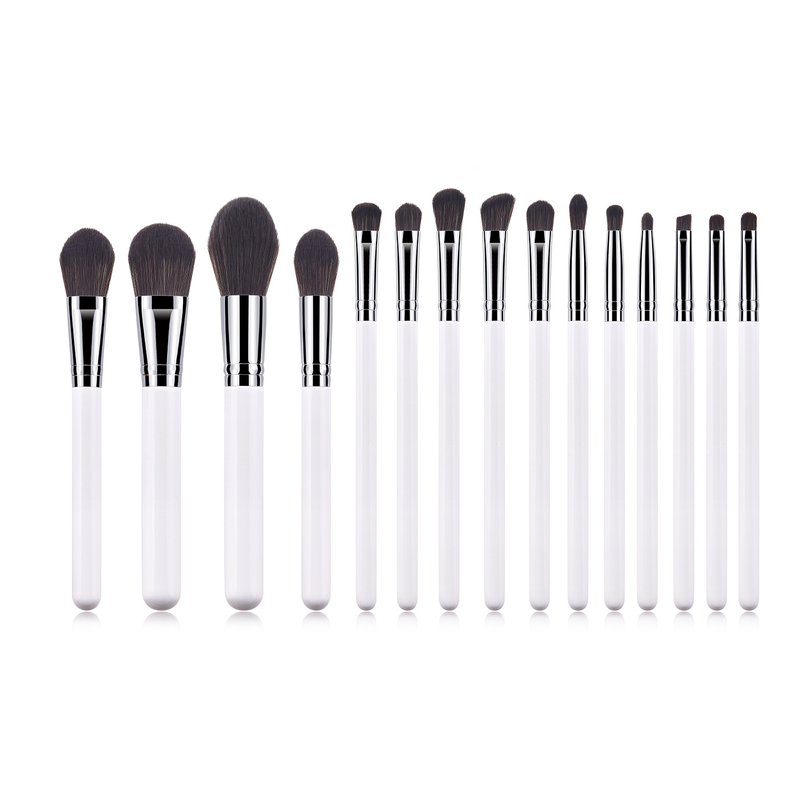 Set de 15 pensule de machiaj, vârf de pensulă, mâner din lemn, argintiu, pensulă pentru pudră liberă, pensulă pentru blush, instrumente de machiaj GUJHUI_voghion.com