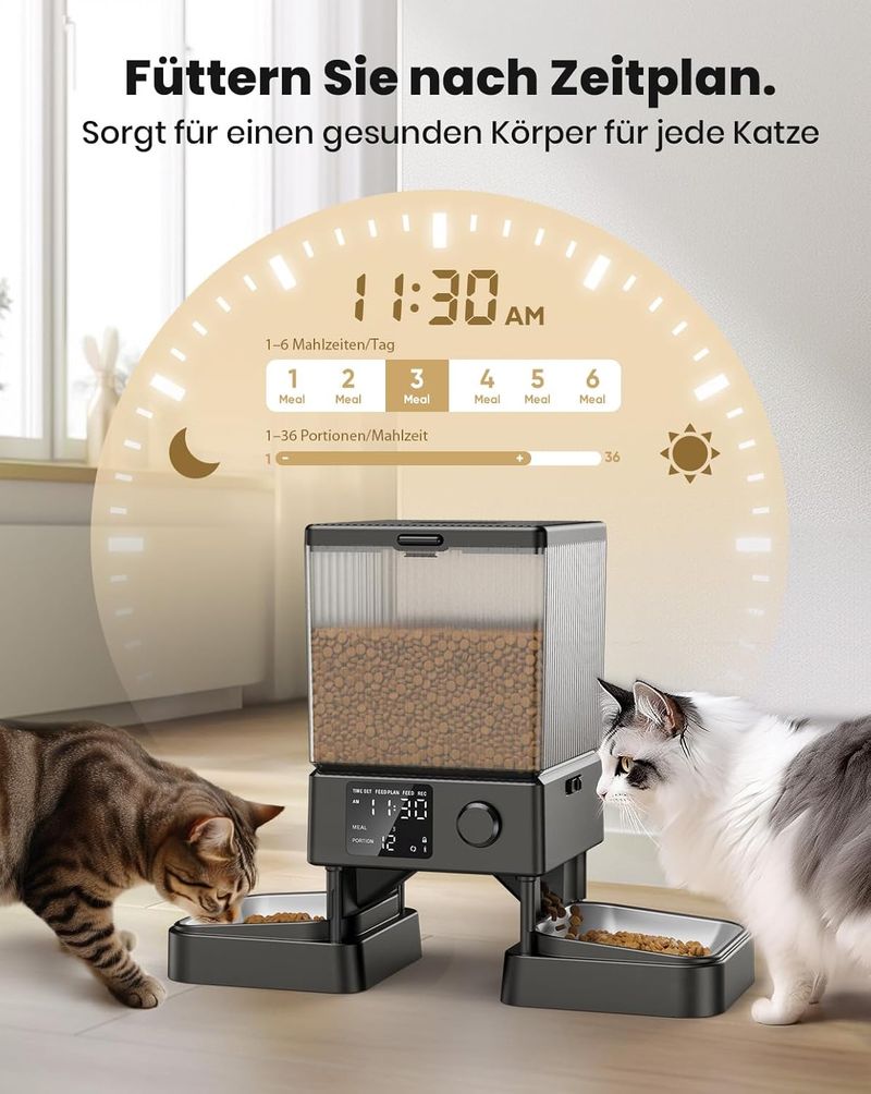 oneisall 5L Futterautomat Katze 2 Näpfe, Katzenfutter Automat Mit Einem Knopf, Einfache Bedienung, Futterspender Für Katzen/Hunde, Mit Edelstahlschü_voghion.com