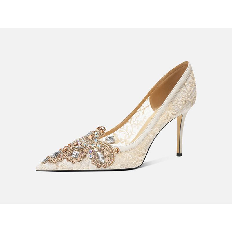 Atemberaubende weiße High Heels für Frauen im neuen französischen Stil, elegante Prominente mit Strasssteinen, spitze Zehenpartie, Brautschuhe_voghion.com