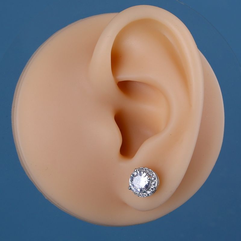 Pendientes clásicos de hip hop con circonita redonda de acero inoxidable hipoalergénicos para hombre._voghion.com
