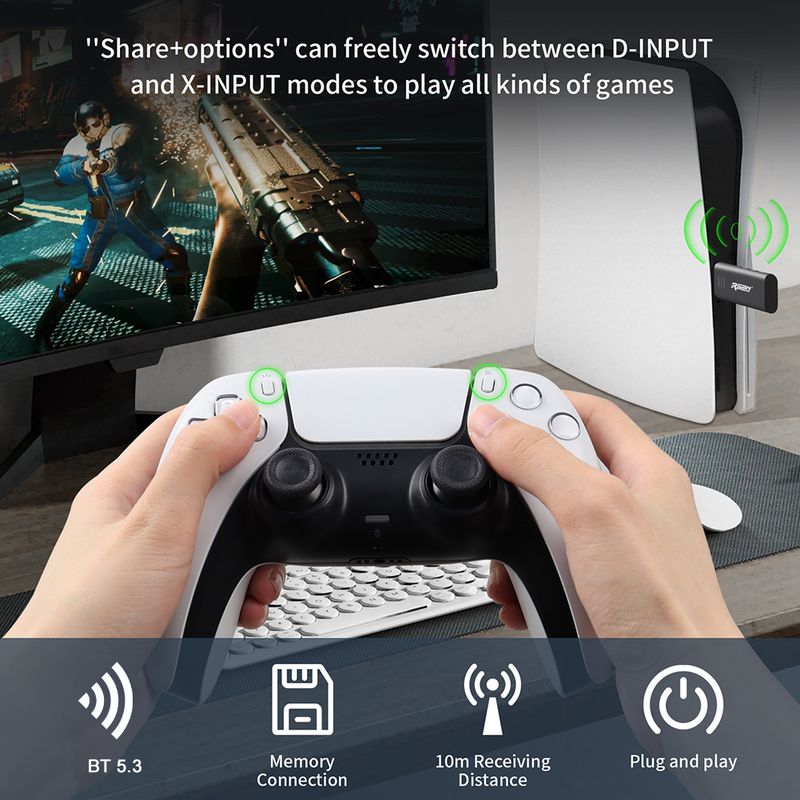 Receiver Bluetooth-Compatible 5.3 Wireless USB Adapter For Switch PC PS4 PS5 Controller_voghion.com