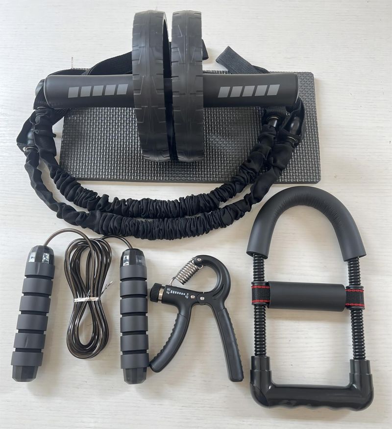Ruota addominale AB Wheel, sei gomiti, ruota addominale silenziosa, set combinato fitness, set da 7 pezzi, flessioni, grip per polsi, set di corda per saltare_voghion.com