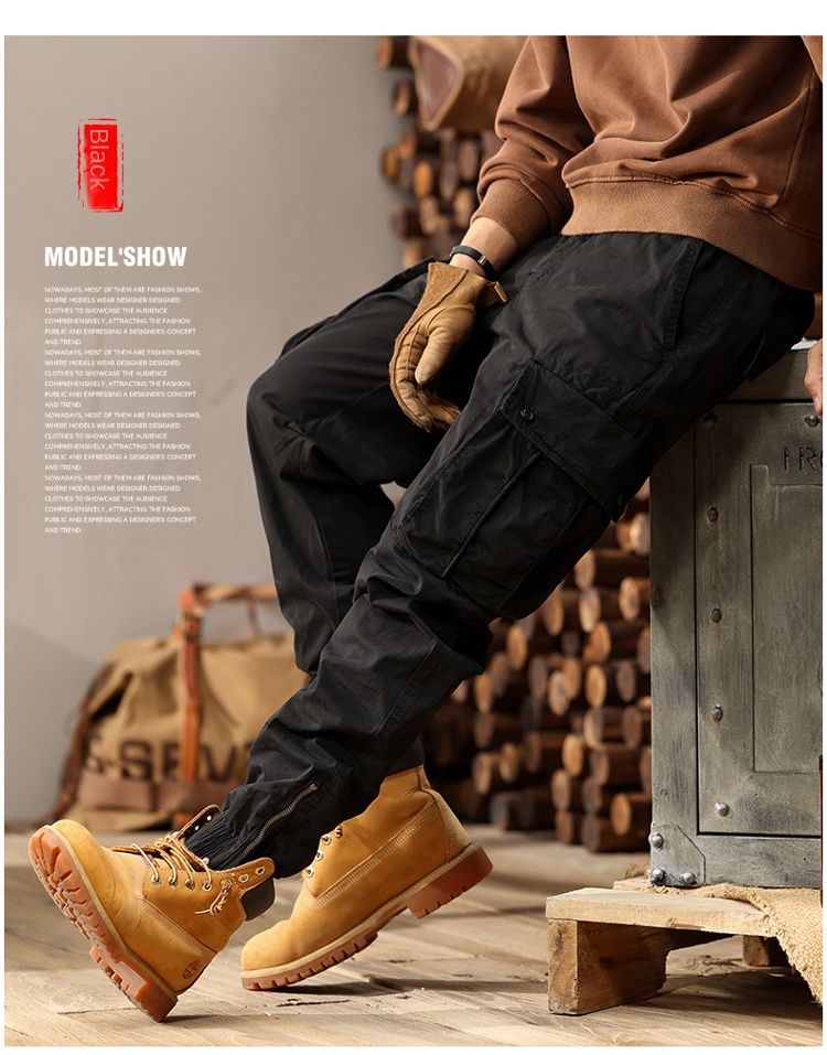 Japanese retro design overalls trousers casual trousers men's 2024 new versatile simple high street fashion loose_voghion.com