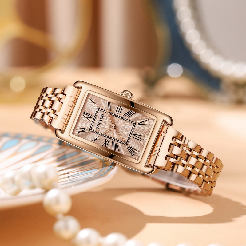 Mados tiesioginės transliacijos išpardavimas, plieninis dirželis, romėniško masto madingas laikrodis, kvadratinis moteriškas kvarcinis laikrodis_voghion.com