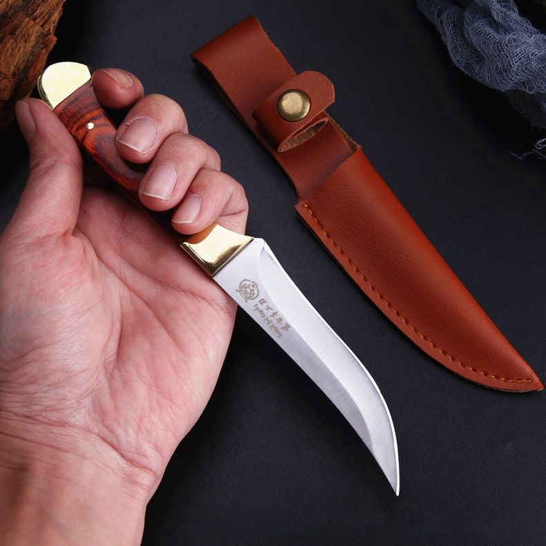 Authentic Mongolian Style Handcrafted Meat Knife - Stainless Steel Blade With Wooden Handle & Brass Accents_voghion.com