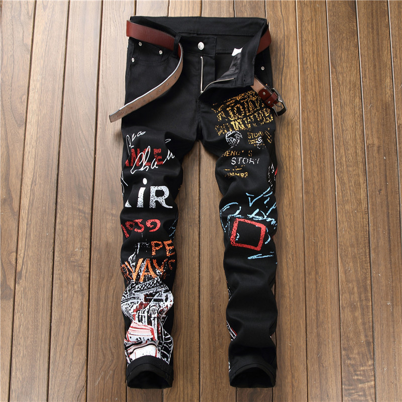 Jeans da uomo, pantaloni elasticizzati casual stampati a gamba dritta, jeans, uomo a partire da 5601_voghion.com