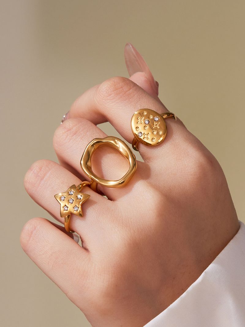 Square Sugar Stainless Steel Circular Hollow Geometric Design Ring Set, Niche Ring Accessories_voghion.com