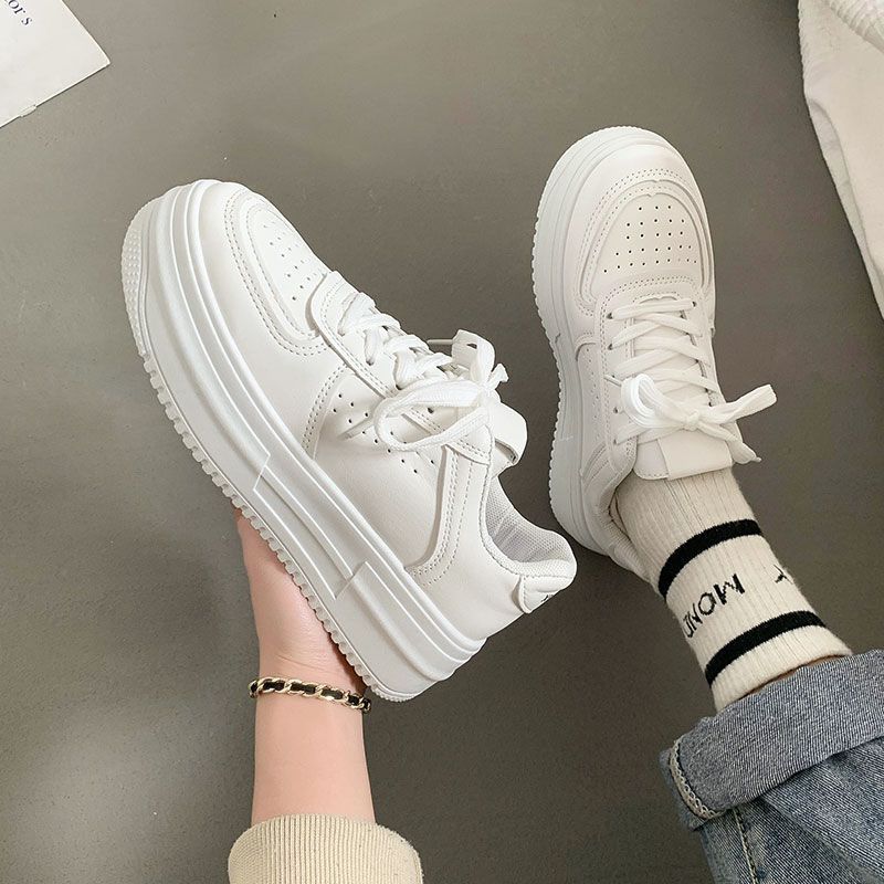 Thick Sole Mesh Breathable Casual Single Lace Up Round Head Solid Color Sports Women's Shoe_voghion.com