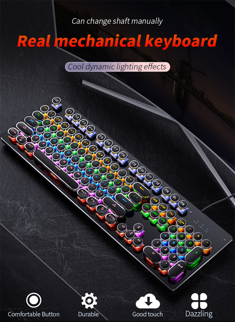 Versione ZK Punk RGB retroilluminato cablato vera tastiera meccanica chiave interfaccia USB asse sostituibile gioco O_voghion.com