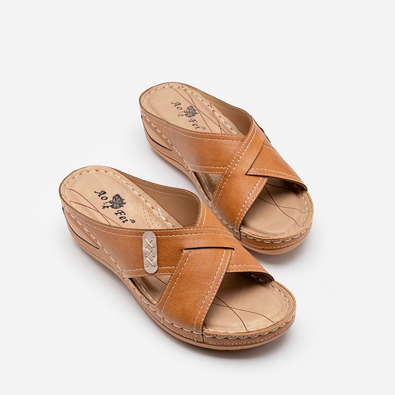 Pantofole da donna di grandi dimensioni, scarpe da mamma cucite con tacco in pendenza, nuove e fresche, estive_voghion.com
