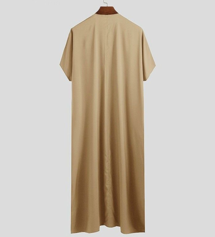 2025 Muslim Men Jubba Thobe Fixed Button Kimono Middle Robe Saudi Muslim Man Shirt Stand Collar Islamic Arab Kaftan Men Abayas_voghion.com