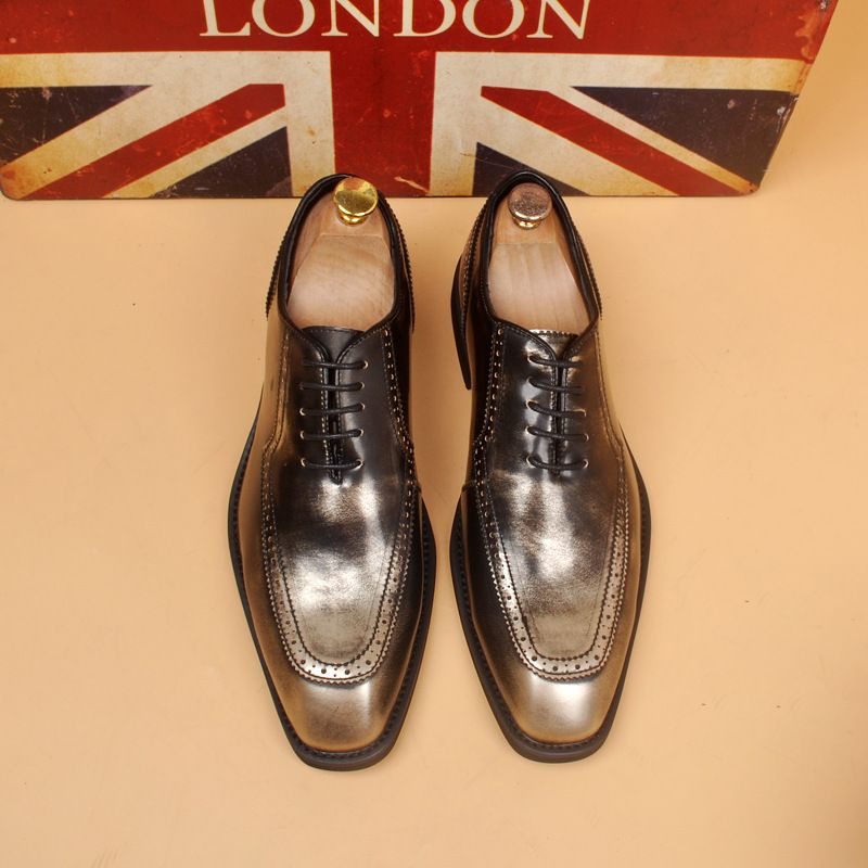 Euro Step New Business Casual Patent Leather With Hidden Wedge Block Color Trendy Hairstylist Men's Shoes_voghion.com