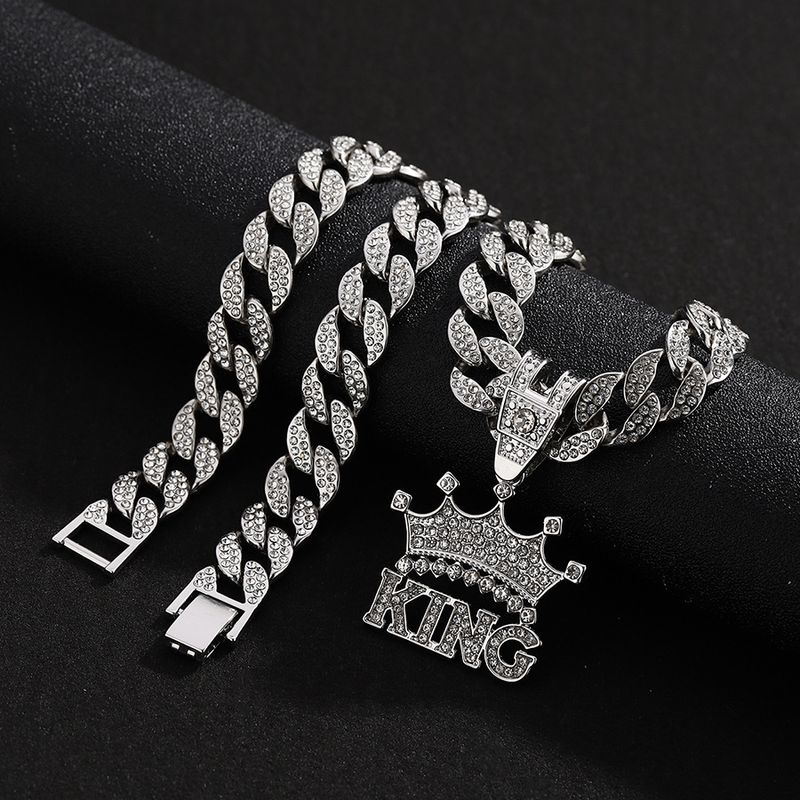 Herrhalsband hip hop hel diamant krona bokstav KING hänge street trend cool legering halsband tillbehör herr_voghion.com