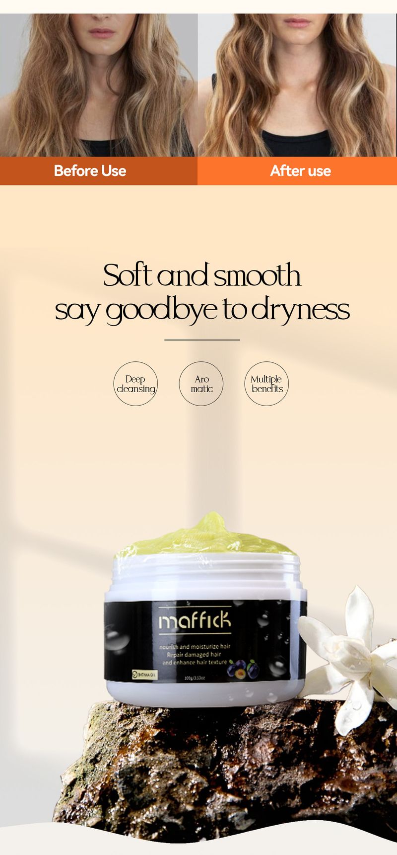 Condicionadores MAFFICK Hair Cream, Condicionador de Essência Hidratante e Suavizante para Cabelo_voghion.com