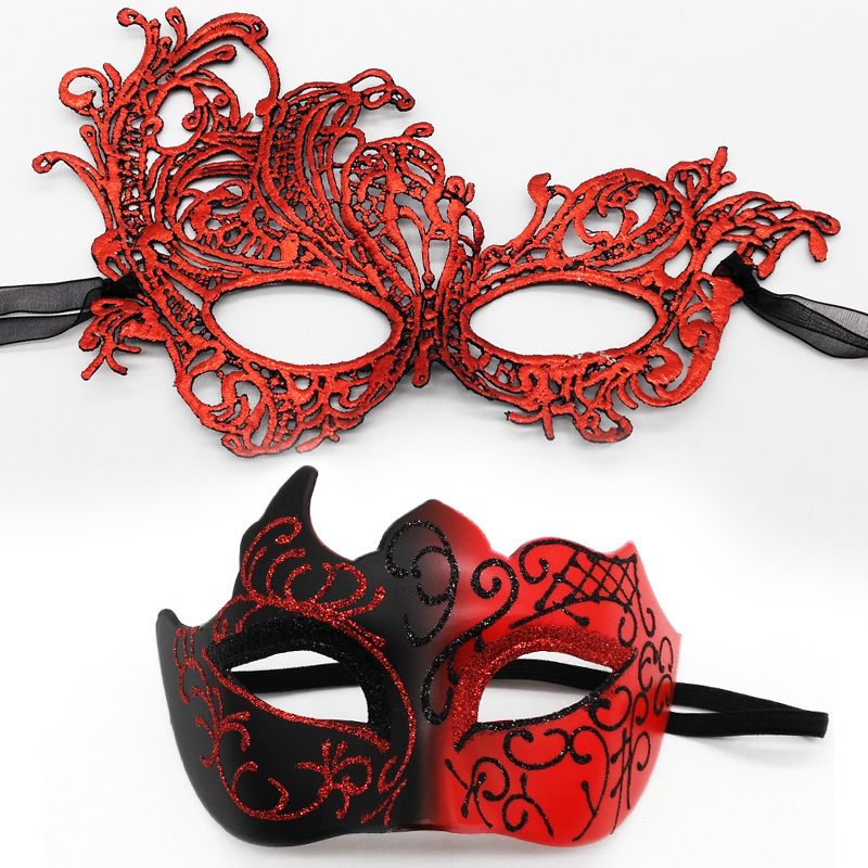 Party Bar Masquerade Men's Painted Half Face Thickened Phoenix Lace Eye Mask Set_voghion.com