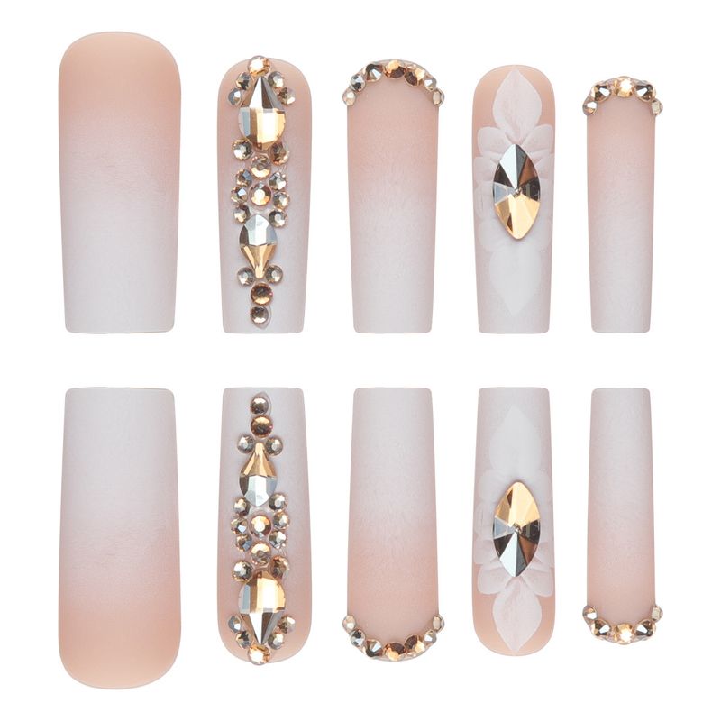 24 Stück matte Press-On-Nägel mit Strasssteinen. Wiederverwendbare künstliche Nägel. Kleber- und Gel-Klebeoptionen. Süße und stylische Designs._voghion.com