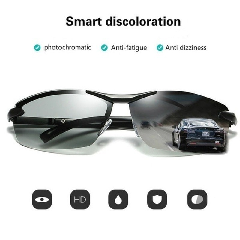 Photochromesch Sonnebrëller fir Männer mat engem hallwe Frame fir ze fueren_voghion.com