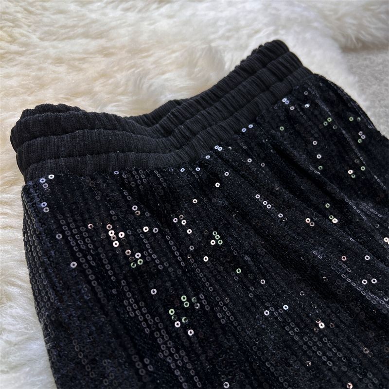 Summer New Flowy Starry Wide-Leg Pants With Elastic Waist & Sparkling Sequins – Comfortable, Loose-Fitting & Slimming Trousers_voghion.com