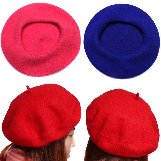 New Arrivals Women Girl French Artist Warm Wool Beanie Hat Cap Vintage Plain Beret Hats Solid Color Elegant Lady Winter Caps_voghion.com