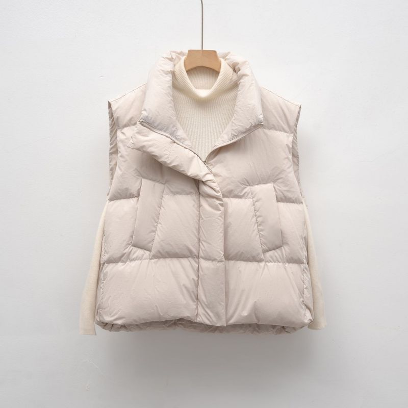 Pinghu Chixin Simple Casual Stand Collar Puffer Down Women New Autumn Winter Short Loose Vest_voghion.com