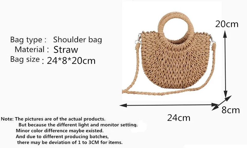 Yogodlns Borsa a tracolla in rattan intrecciata fatta a mano a metà tondo Borsa a tracolla da donna estiva a tracolla per bambina Borsa da spiaggia piccola Nuovo_voghion.com
