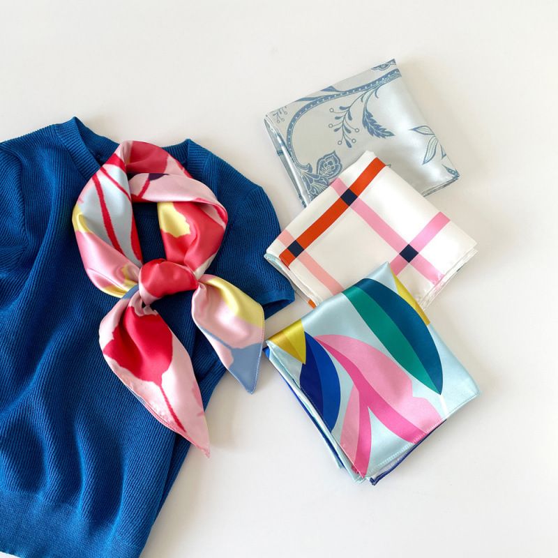 70cm Spring Summer New Square Colorful Printed Silk Women's Professional Neck Satin Small Scarf_voghion.com