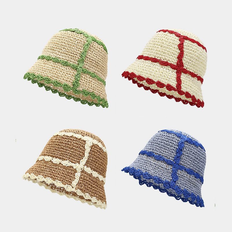 Chapeau de paille assorti aux couleurs de conception de niche pour femmes, chapeau de seau pare-soleil de voyage d'été pour femmes, petit chapeau de seau frais_voghion.com