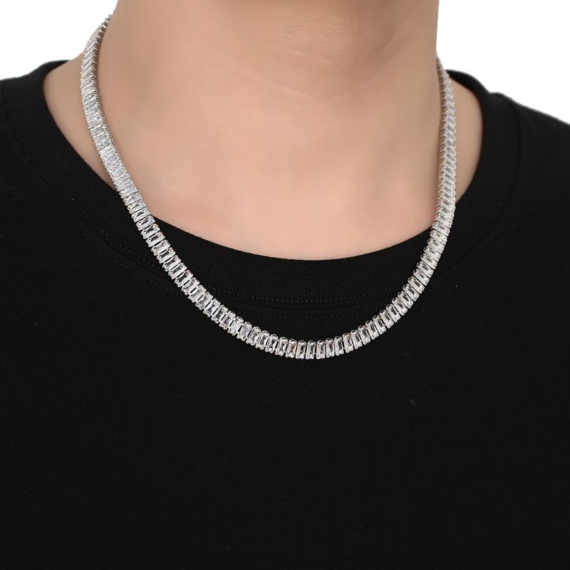 Women's Jewelry Trendy Cuban Link Chain With Full Zirconia Inlay, Minimalist Geometric Statement Necklace For Women And Men, Sizes 18-60cm_voghion.com