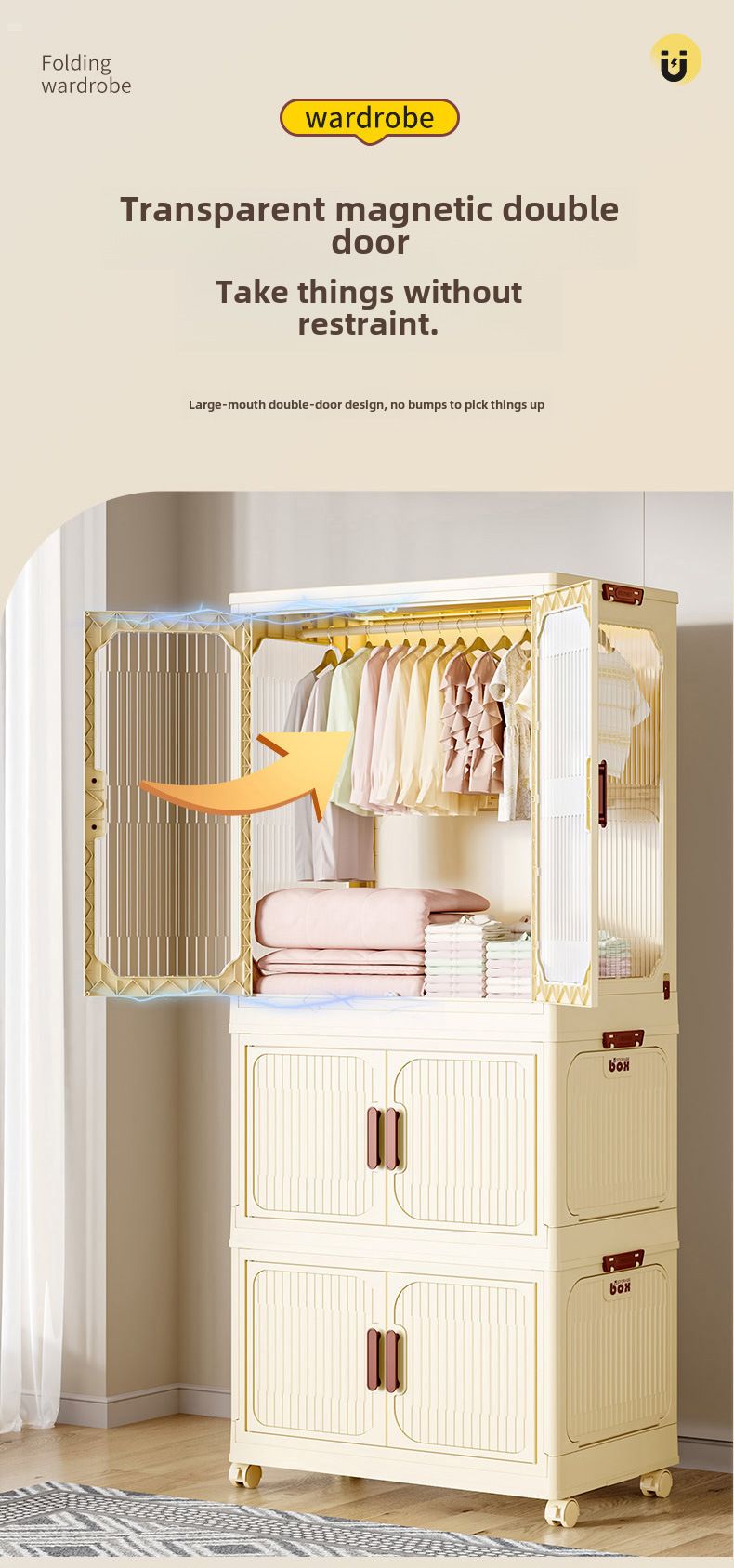 Scatola portaoggetti trasparente senza installazione, armadio pieghevole per la casa, vestiti, trapunte, organizzazione di manufatti, giocattoli per bambini_voghion.com