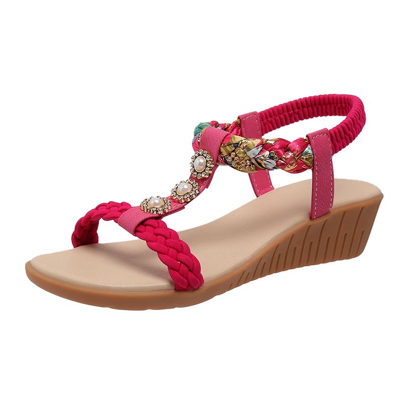Chaussures pour femmes, mode d'été, bouche de poisson, ensemble pied, talon compensé, mode loisirs, grande taille, sandales bohèmes à strass_voghion.com