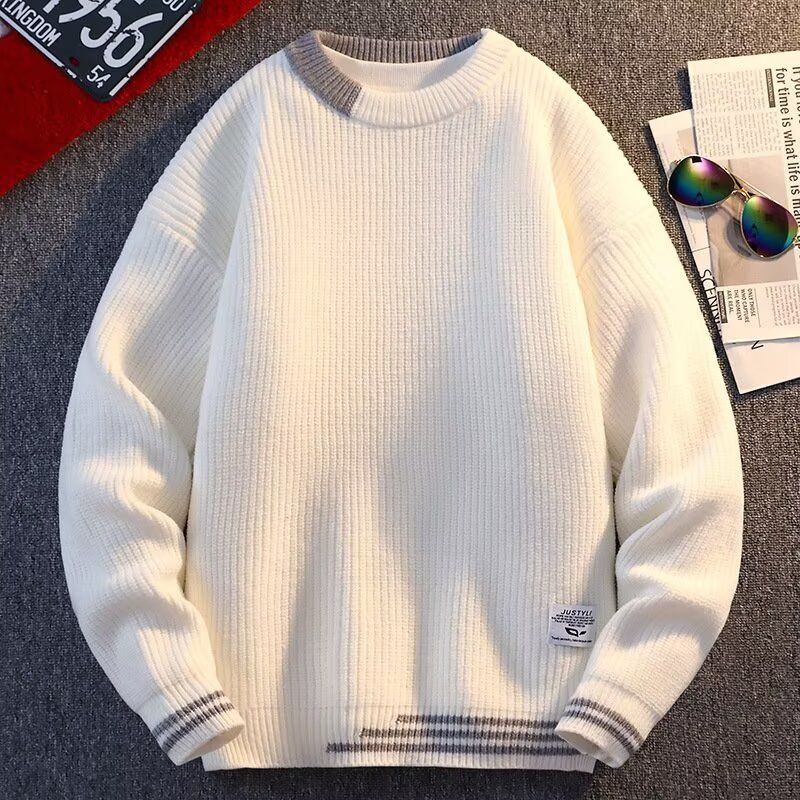Neuer Spleißenpullover für Jugendliche, runder Kragen, trendiger warmer, lockerer Strickpullover mit Faden-Hoodie für Jugendliche_voghion.com
