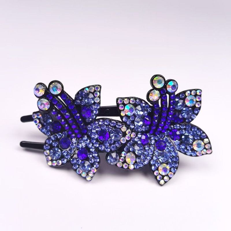 Large Double-Flower Claw Clips, Premium Duckbill Hair Clips For Back Of Head, Handmade Rhinestone Hairpins, Women's Hair Accessories_voghion.com