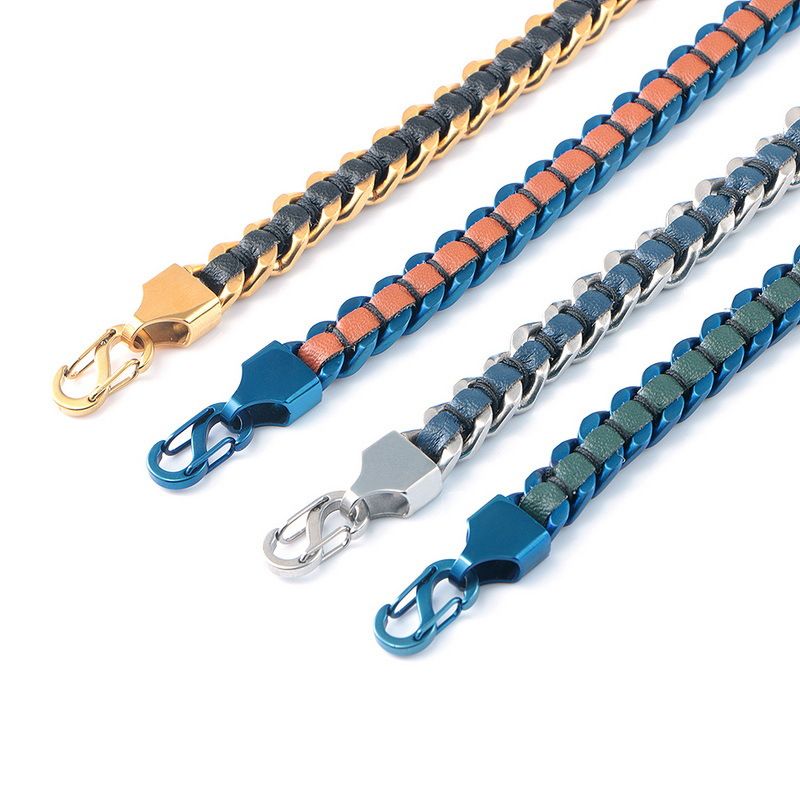 Neues Herrenarmband aus ultrafeinem Faserleder, gewebt aus Edelstahl, modische Persönlichkeit, kubanische Kette_voghion.com