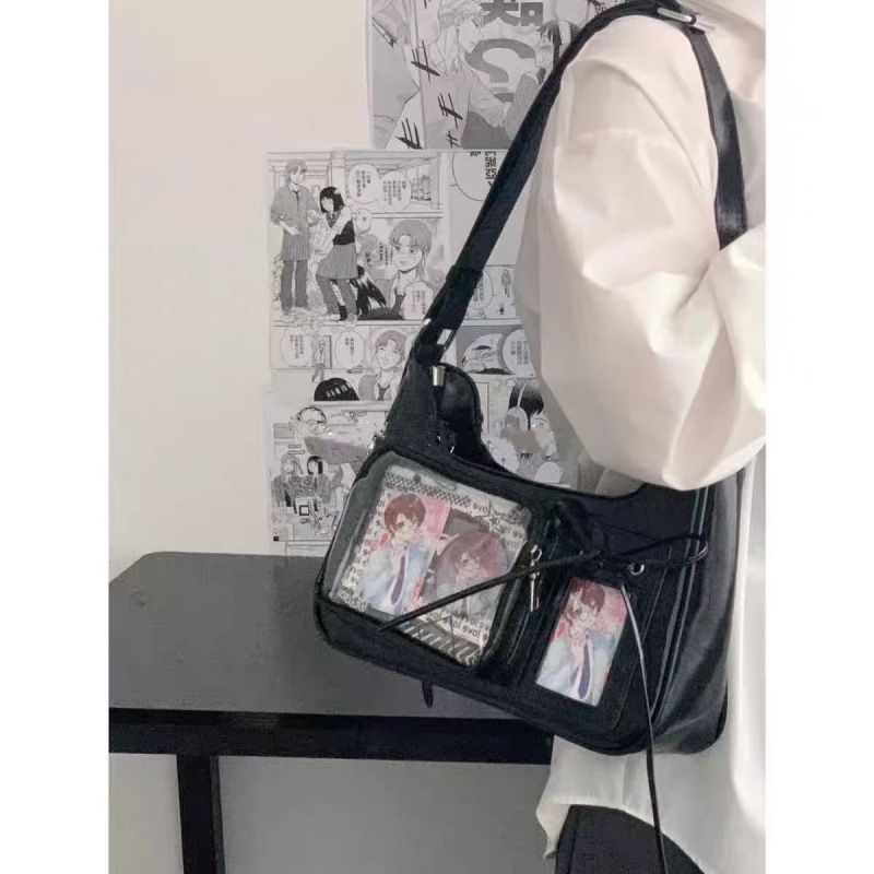 Borsa a tracolla per libri di classe, versatile, semplice e di grande capacità, in stile accademico, per donna, con tracolla a spalla singola e distintivo trasparente_voghion.com