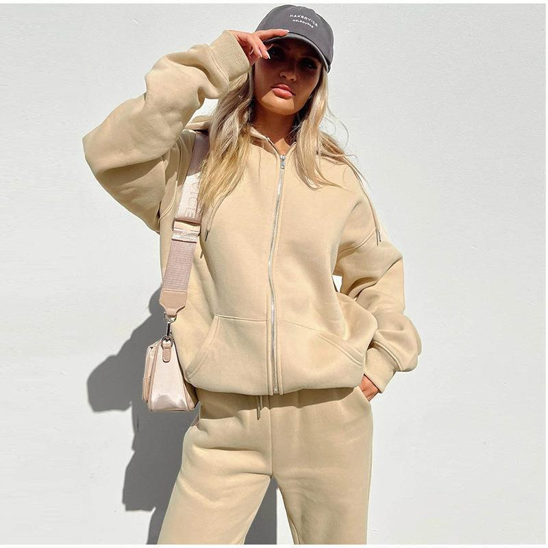 Trainingsanzug Zweiteiler Damen Einfarbig Lose Kapuzensport Jogginghose Weibliches Outfit 2025 Herbst_voghion.com