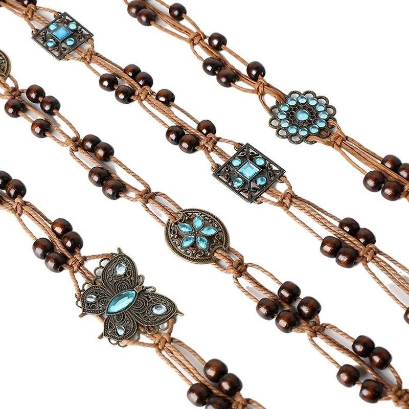 Holzperle All-Match Y2K Wachsseil Damen Taillenkette Geflochtener Quastengürtel Bohemian Ethno Stil Gürtel_voghion.com