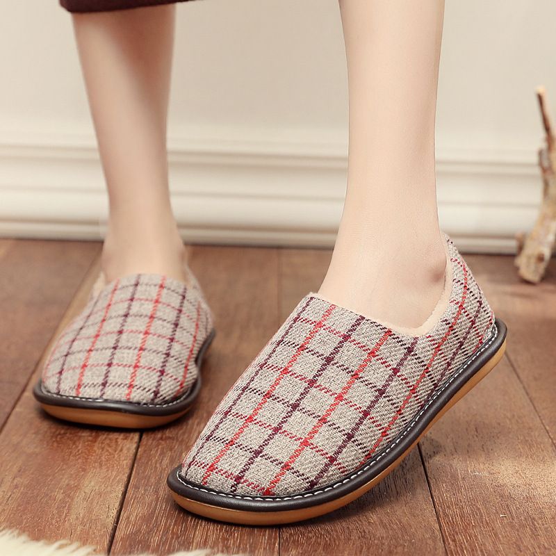 MTX Cotton Winter Women Indoor Courtyard Couple Non-Slip Warm Fabric Slippers With Heel Men Style_voghion.com