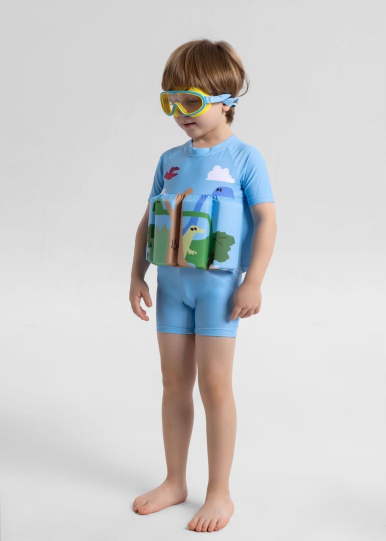 Traje de baño para madres e hijos, traje de baño de flotabilidad para niños, traje de baño coreano de una pieza de manga corta de secado rápido, traje de baño con chaleco flotante para bebés_voghion.com