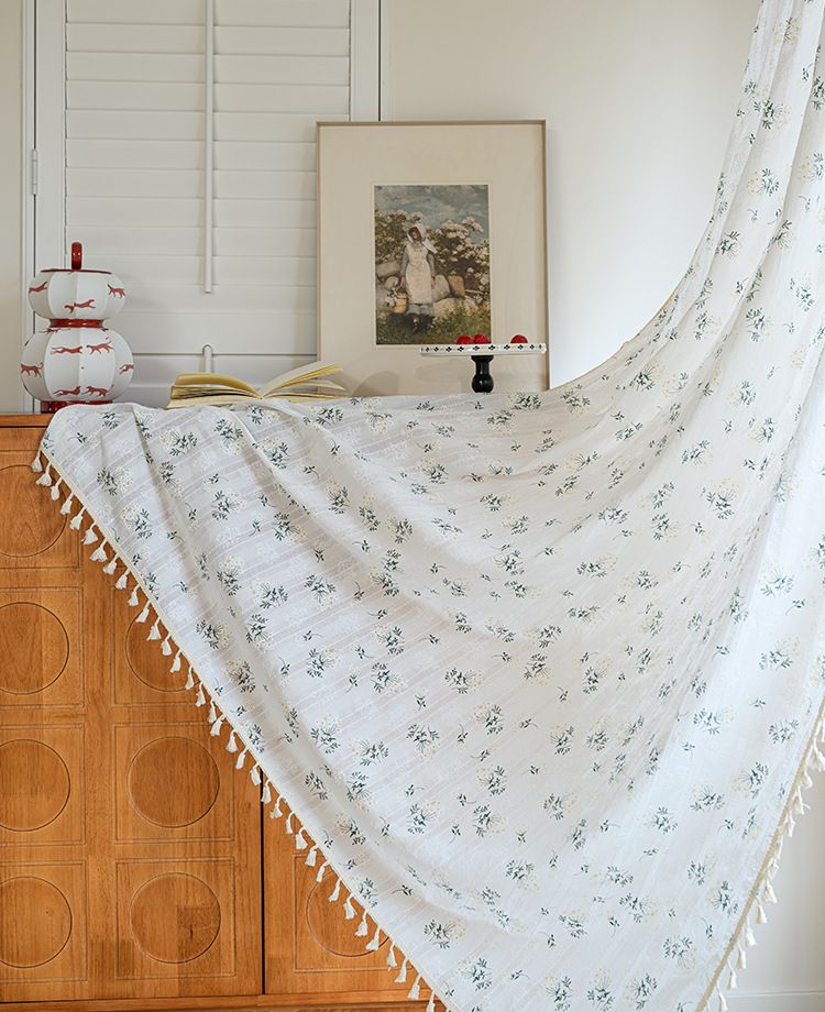 Japanese Style Daisy Semi-Sheer Curtains - 100% Cotton Cafe Curtains For Kitchen, Windows (Tie Top/Grommet/Hook, 60x90cm To 150x300cm, Floral Boho)_voghion.com